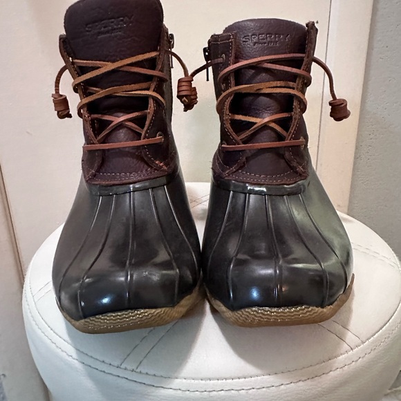 SPERRY Top-Sider Waterproof Saltwater Leather & Rubber Brown Duck Boots Size 9.5 - Picture 3 of 11